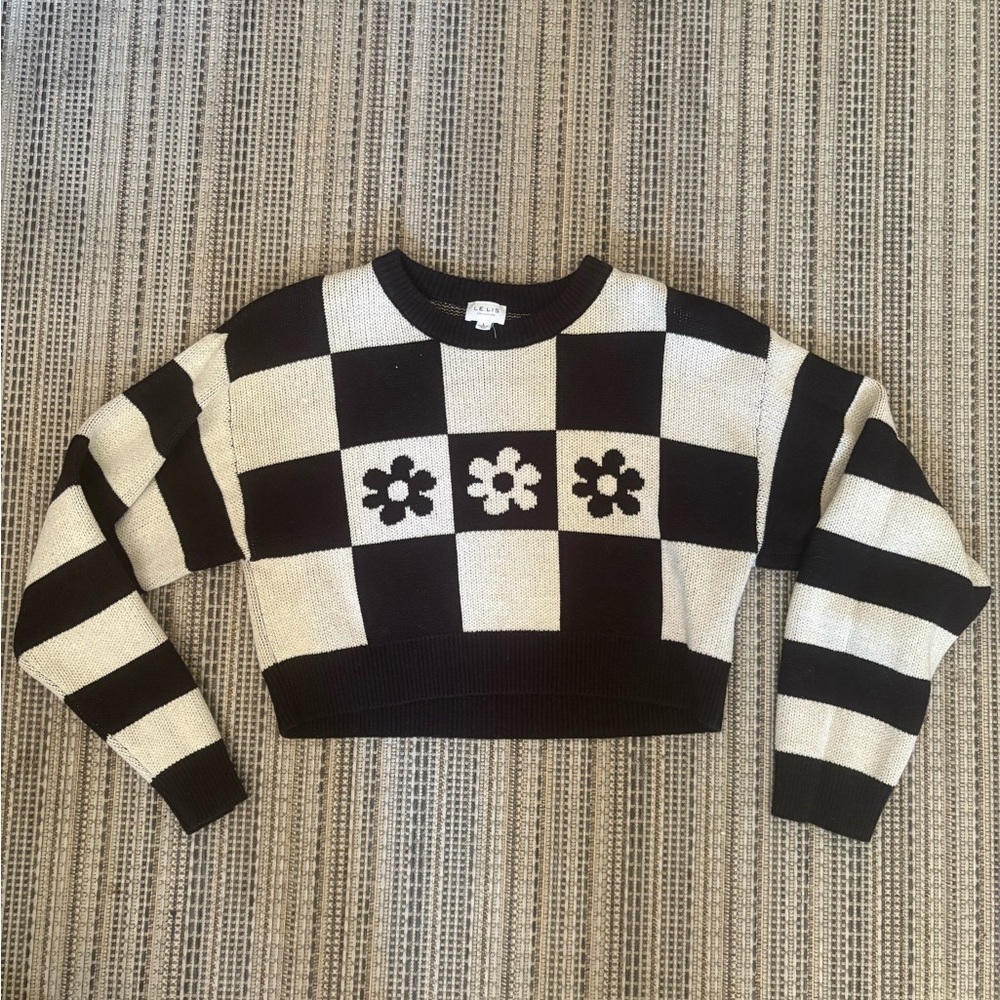 Le Lis Monochrome Checkered Knit Top